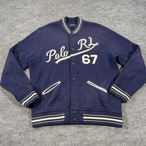 Polo Ralph Lauren Varsity Baseball Knit Fleece Navy Bomber Jacket Embroidered L